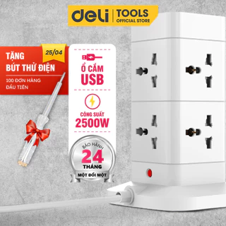 Ổ Cắm Điện Hình Tháp Đa Năng DELI Tích Hợp Ổ USB Và Type C Thiết Kế Cầu Chì Tự Ngắt Khi Quá Tải Chống Cháy Chống Giật