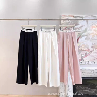 MIUMIU Summer New Special-Interest Design Contrast Color Letter Waist Head Suit Wide Leg Pants Casual Pants