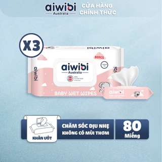 [Combo 3] Khăn Giấy Ướt Aiwibi Cao Cấp Không Mùi 80, Nhẹ Dịu, An Toàn Cho Bé 80 Miếng/Gói