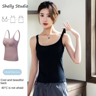 Áo vest cotton dài có miếng đệm ngực, áo không tay cổ điển dành cho nữ, áo thun đế trắng / đen