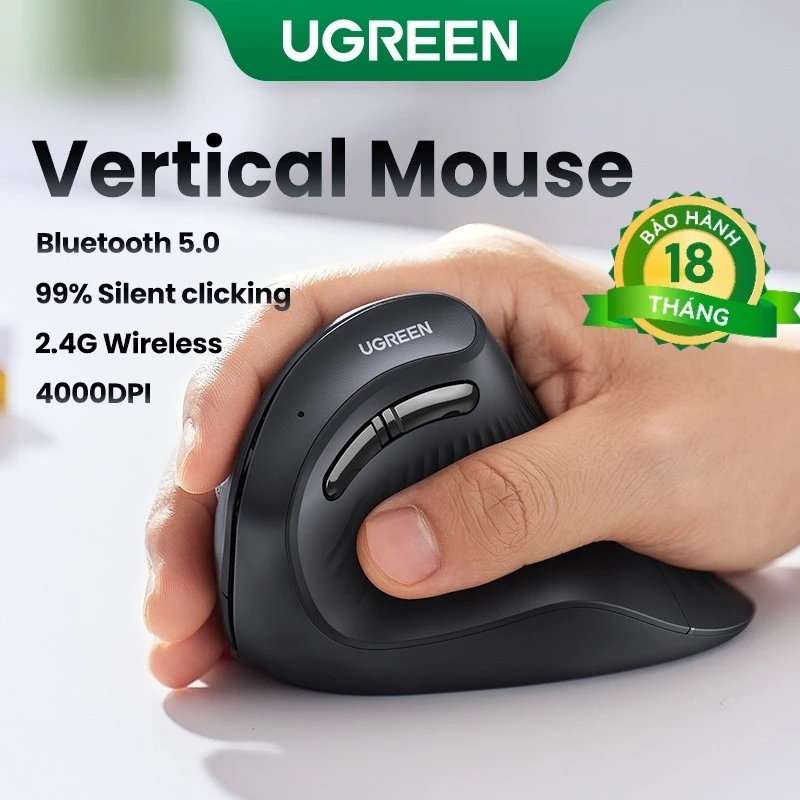 UGREEN Chuột không dây Bluetooth 5.0+2.4G Chuột bấm im lặng không dây 4000DPI dọc tiện dụng cho máy tính xách tay laptop MCBook PC Tablet PAD Windows Mac OS