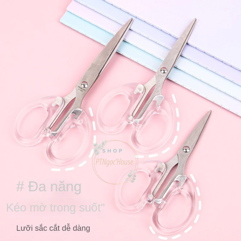 [HÀNG CÓ SẴN] Kéo Cắt Giấy Cán Cầm Trong Suốt Kiểu Dáng Xinh Xắn Tiện Dụng