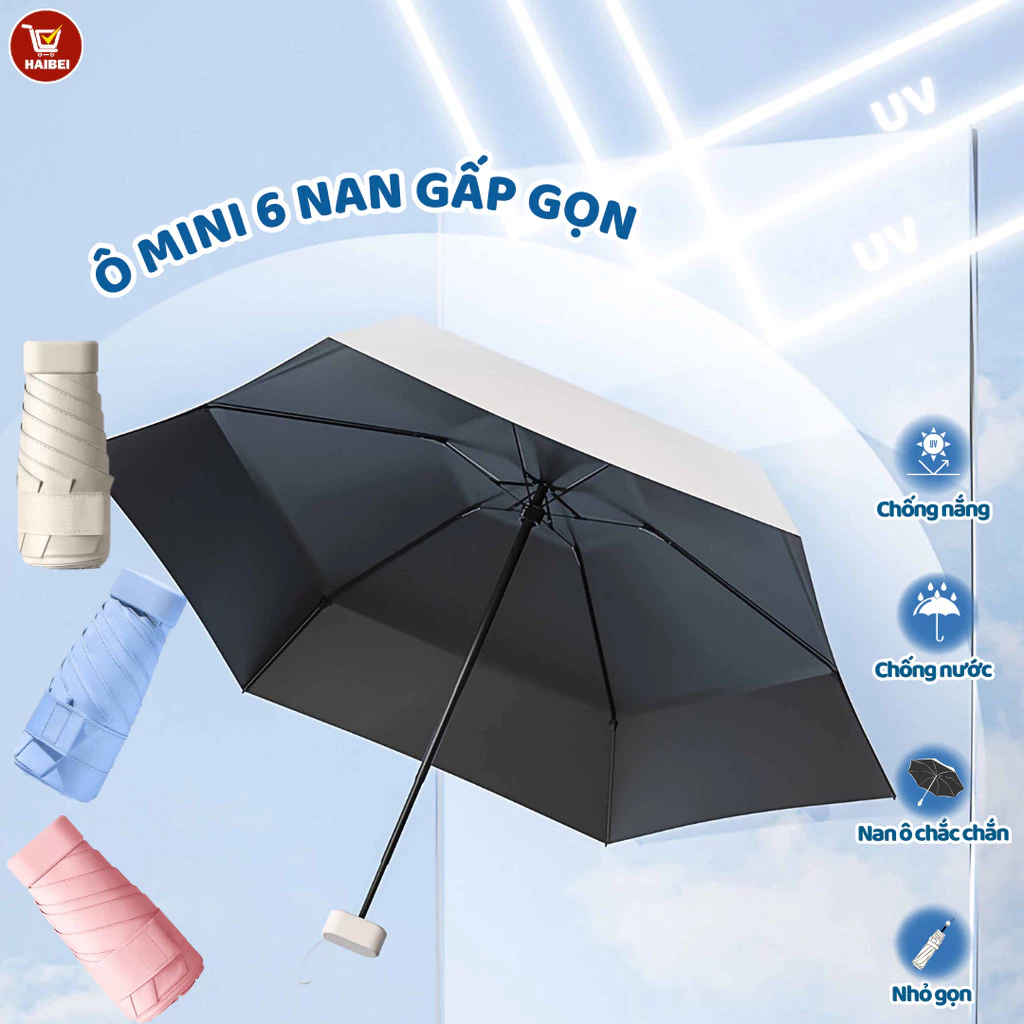 Ô gấp mini, ô bỏ túi mini, ô che nắng mưa có khả năng chống tia UV SPF50+, tay cầm phẳng, thời trang và đẹp mắt