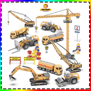 Đồ chơi mô hình xe công trình xây dựng cho bé bằng kim loại và nhựa (bản nâng cấp): xe cứu hỏa, máy xúc, xe tải, cần cẩu