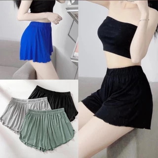 Quần Đùi Nữ Vải gân Cotton dày Mịn Mát Co Giãn - Quần Xòe From Rộng mã 01