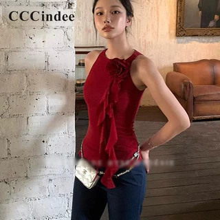 Cccindee Nữ 2024 Thời Trang Mới Gợi Cảm Dây Hoa Thường Ngày Mỏng Tất Cả Trận Đấu Tank Top