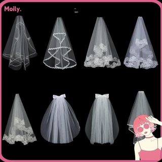 Moilyvn Veil Cô Dâu Thanh Lịch Hai Lớp Trắng Ngà Ngắn Đơn Giản Vải tuyn Nữ