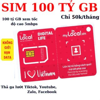 Sim 4G mobifone local A50 không giới hạn dung lượng ( 10 tỷ gb tốc độ cao 5mb/s) (Sử Dụng toàn Quốc)