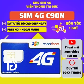 Sim 4G Mobi C90N Ưu Đãi Data 120Gb tốc độ cao, Gọi miễn phí 1000 phút nội mạng & 50 phút liên mạng chỉ với 90k/tháng