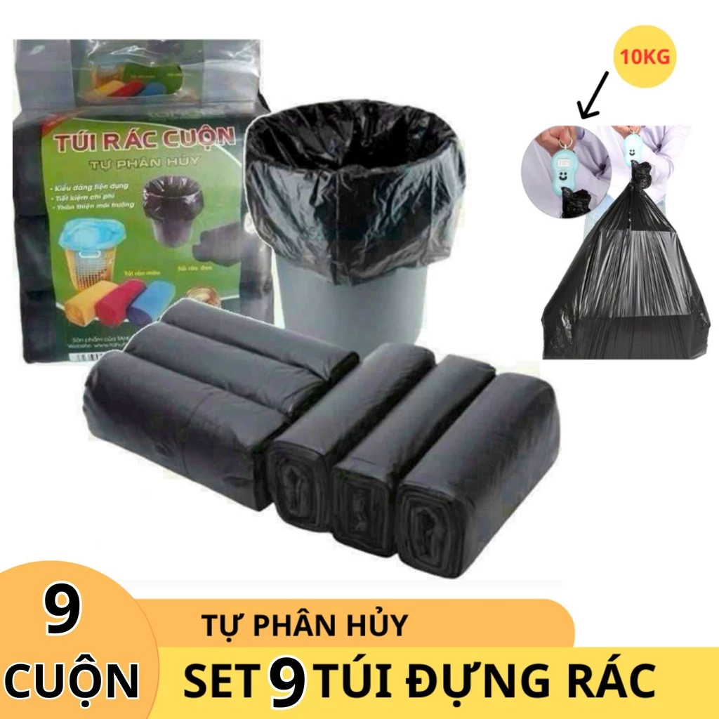 [Siêu Rẻ] Set 9 Cuộn Túi Đen Đựng Rác Tự Phân Hủy, Túi Đựng Rác Siêu Dai Bảo vệ Môi Trường