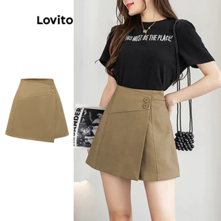 Lovito Quần short bất đối xứng có nút trơn thông thường dành cho nữ LBA82225