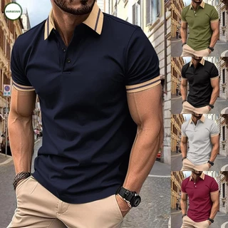 New Coming~Top Casual Fitness Mens Muscle Pullover Short Sleeve Slim Turn Down Collar#Home Essentialses