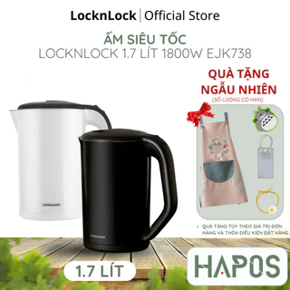 Ấm siêu tốc 1.7L 1800W LocknLock Chính Hãng đun sôi nhanh, lõi Inox chống ăn mòn EJK738BLK - BH 2 NĂM - HAPOS OFFICIAL