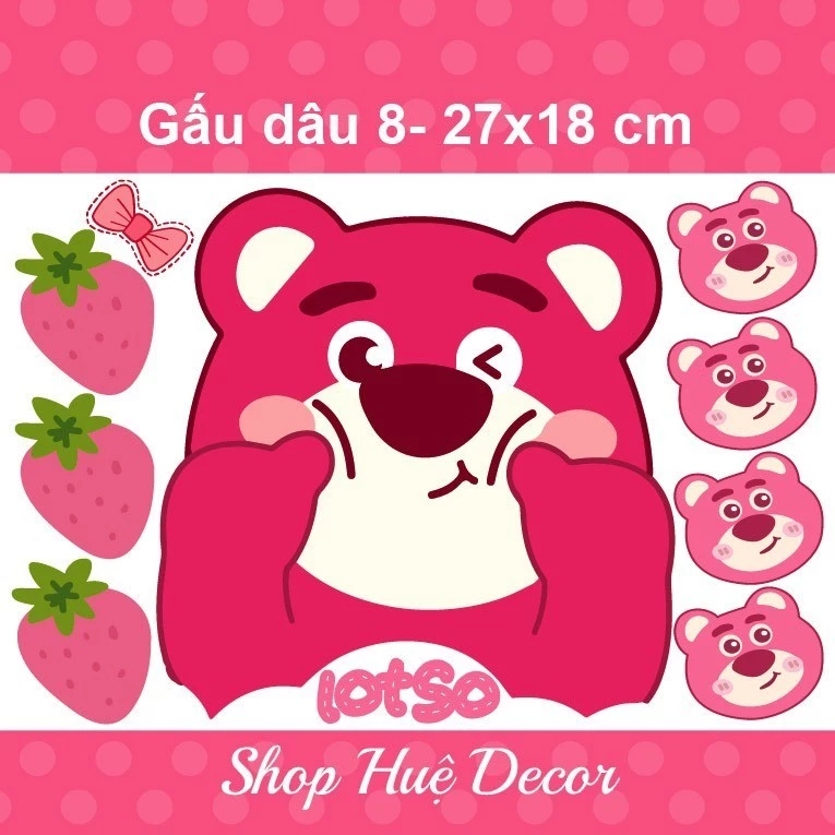 Sticker gấu dâu dán laptop, xe máy, va li  chất liệu decal chống nước, không phai màu