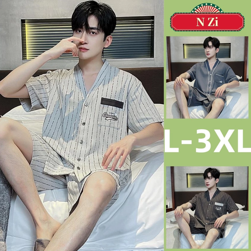 Bộ Đồ Ngủ Nam Cotton Bộ Đồ Ngủ Mùa Hè Tay Ngắn Đồ Ngủ Người Trơn Loungewea