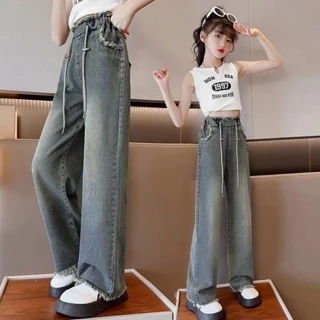 Quần Jeans Bé Gái Từ 15-45kg Tiết Viền Ngọc Dễ Thương. Quần Bò Bé Gái Thiết Kế Tinh Tế Kèm Hoạ