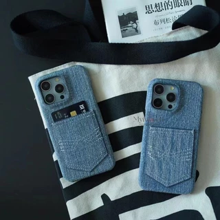 Hộp Đựng Thẻ Denim Cho iPhone 15 14 13 12 Pro Max Thiết Kế Thời Trang Đơn Giản Bảo Vệ Toàn Diện Lỗ Gương Lớn Thiết Kế Lỗ Chống Rơi