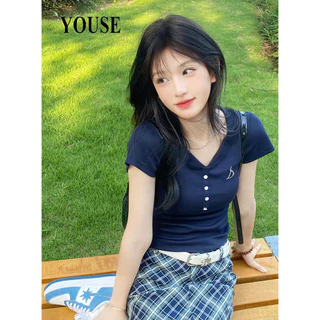 YOUSE áo phông áo thun nữ croptop baby tee Korean Comfortable Casual Cổ điển WTX2440PO7 16Z240417