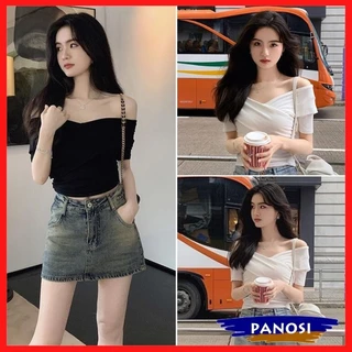 Áo trễ vai croptop áo thun nữ ngắn tay dáng ngắn ôm body chất vải thun cao cấp A250 PANOSI