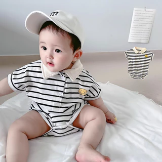 Ig Phong Cách Cho Bé Polo Romper Sơ Sinh Body Tay Ngắn Sọc In Nụ Cười Trẻ Sơ Sinh Onesie 0-2 tuổi