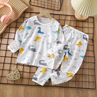 Mới Trẻ Em cotton homewear Phù Hợp Với Mùa Hè Dài Tay Bộ Đồ Ngủ Phần Mỏng Điều Hòa Quần Áo Nam Nữ Quần Áo Trẻ Em