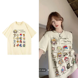 Fashmily Sẵn Sàng Mới 100% Cotton Oversize Áo Nữ / Nam Hàn Quốc Mùa Hè Tay Ngắn Thời Trang Unisex Tee Quần Áo Cổ Tròn Rời