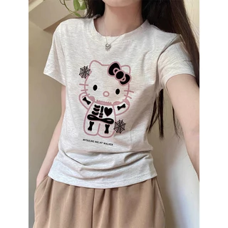 【100% cotton 】Áo baby tee Áo Thun ôm body Áo y2k Áo thun ngắn tay in hình phong cách thường ngày mùa hè dành cho nữ