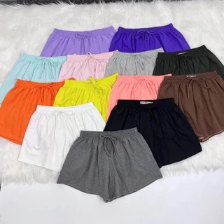 Quần đùi nữ thun cotton xuất dư .￼Quần short thun xòe trơn cạp chun