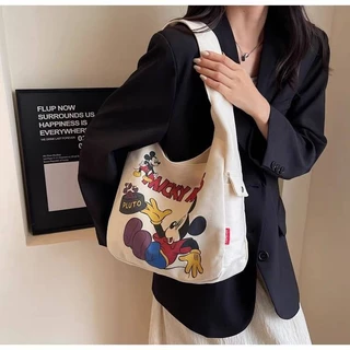 Canvas Bag Large Capacity Bag Female 2024 New Cartoon Shoulder Bag College Student Commuter's All-Matching Niche Tote Bag gVlY