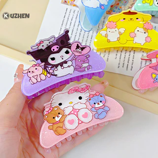 Kuzhen Động Vật Nhỏ Sanrio Kẹp Dễ Thương Ngọt Ngào Kẹp Tóc Lưng Đầu Kẹp Tóc Cho Bé Gái Mũ Hoạt Hình Hello Kitty Kuromi Cá Mập Kẹp HOT