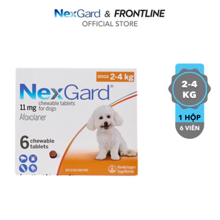 NexGard - Viên nhai phòng & trị ve, rận, bọ chét, ghẻ demodex, sarcoptes dành cho chó size S (2-4kg) - 1 hộp 6 viên