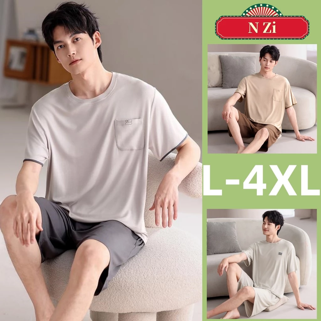 L-4xl Plus Size Pyjama Nam Modal Bộ Đồ Ngủ Mùa Hè Tay Ngắn Đồ Ngủ Người Màu Trơn Phong Cách Tối Giản Cotton Loungewear