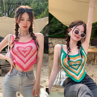 Thi Love Heart In Hình Camisole Không Đều lộ Rốn Áo Mùa Hè Nữ Top Y2k Quần Áo VN