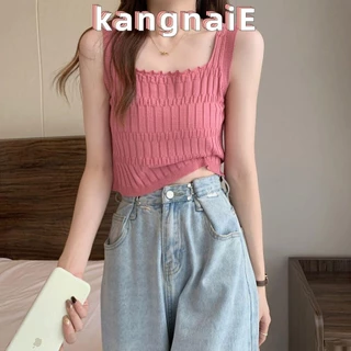 Kangnai Áo Tank Strappy, Sensually Innocent Look Đan Hottie Sling, Áo hai dây lưng trần Y2K ngọt ngào mùa hè