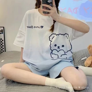 Phong Cách Mới Bộ Đồ Ngủ Nữ Mùa Hè Dễ Thương Quần Short Tay Ngắn Kích Thước Lớn Influencer Phong Cách Mặc Bên Ngoài Bộ Đồ Mùa Hè Lounge