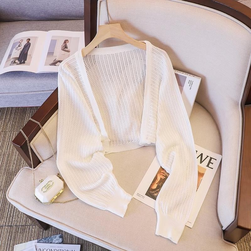 YAYUAN Dài tay đan cardigan nữ màu trắng
