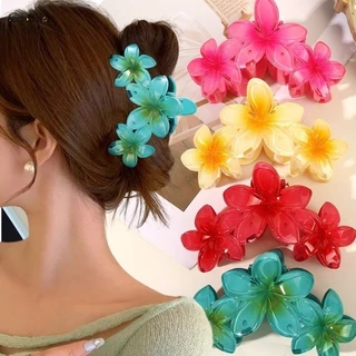 Mùa Hè Hawaii Kỳ Nghỉ Plumeria Móng Vuốt Kẹp Tóc Gradient Trứng Lớn Hoa Cá Mập Kẹp Nữ Cô Gái Ngọt Ngào Nhiều Màu Sắc Lấy Kẹp Tóc Phụ Kiện Tóc