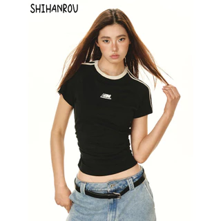 SHIHANROU áo phông áo thun nữ croptop baby tee Đơn giản Popular Xu hướng Stylish WCS2440QLZ 16Z240416