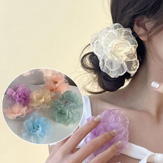 Trắng Ánh Trăng Organza Hoa Tóc Nữ Bên Nổ Kẹp Lưới Mỏ Vịt Kẹp