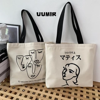 UUMIR Túi Tote vải, Túi đeo vai in hình hoạt hình bằng vải Canvas, Túi xách tay