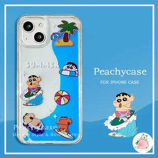 Ốp điện thoại cát lún dạng lỏng hoạt hình mùa hè Shin Chan Flow Tương thích cho iPhone 15 14 Plus 13 12 Pro Max 11 11promax Ốp lưng cứng trong suốt Vỏ chống sốc