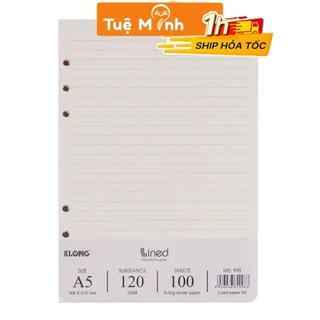 Ruột giấy sổ còng A5 kẻ ngang 100 tờ (200 trang) dày 120gsm, giấy refill thay file binder Klong MS 998