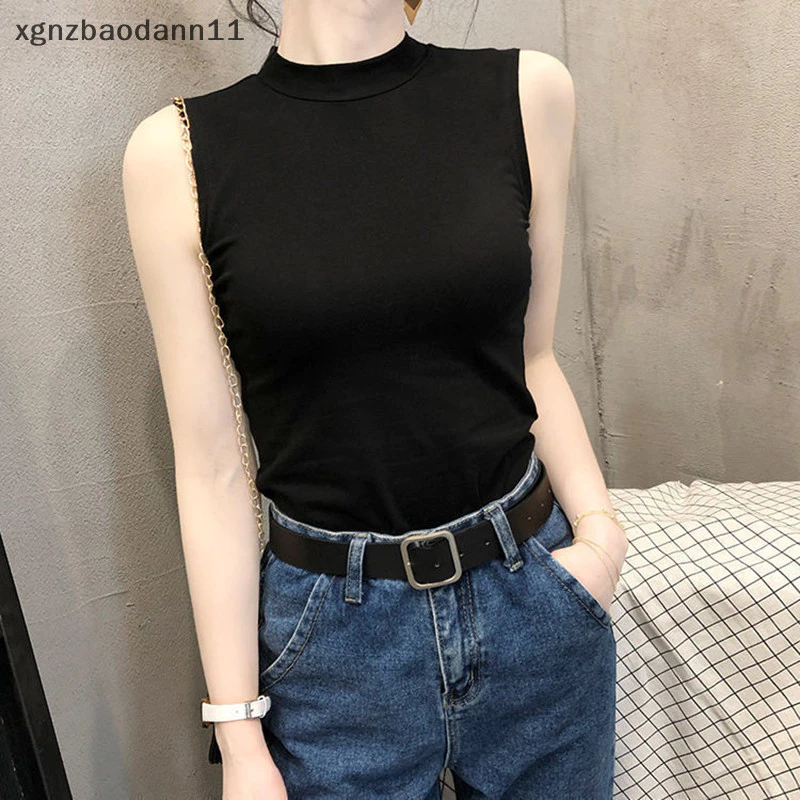 [Xgnz] Áo hai dây ôm nửa cổ cao cổ Hàn Quốc mùa hè dành cho nữ màu trơn không tay dáng ôm DSTG