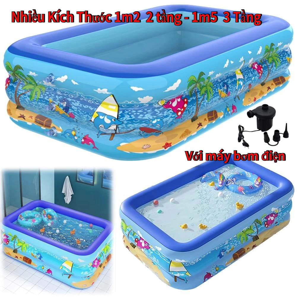 Bể bơi cho bé phao bơi cho bé hồ bơi cho bé trẻ em sơ sinh bơm hơi mini gấp gọn lớn to giá rẻ 1m2  1m5 Bơm điện
