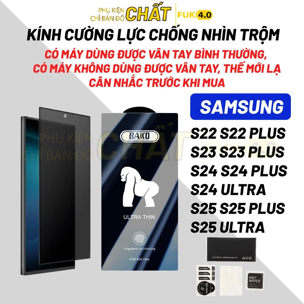 Cường lực Baiko chống nhìn trộm cho Samsung S26 Ultra S25 Ultra s25+ s25 S24 Ultra s24 s24+ S23 S23+ S22 S22+