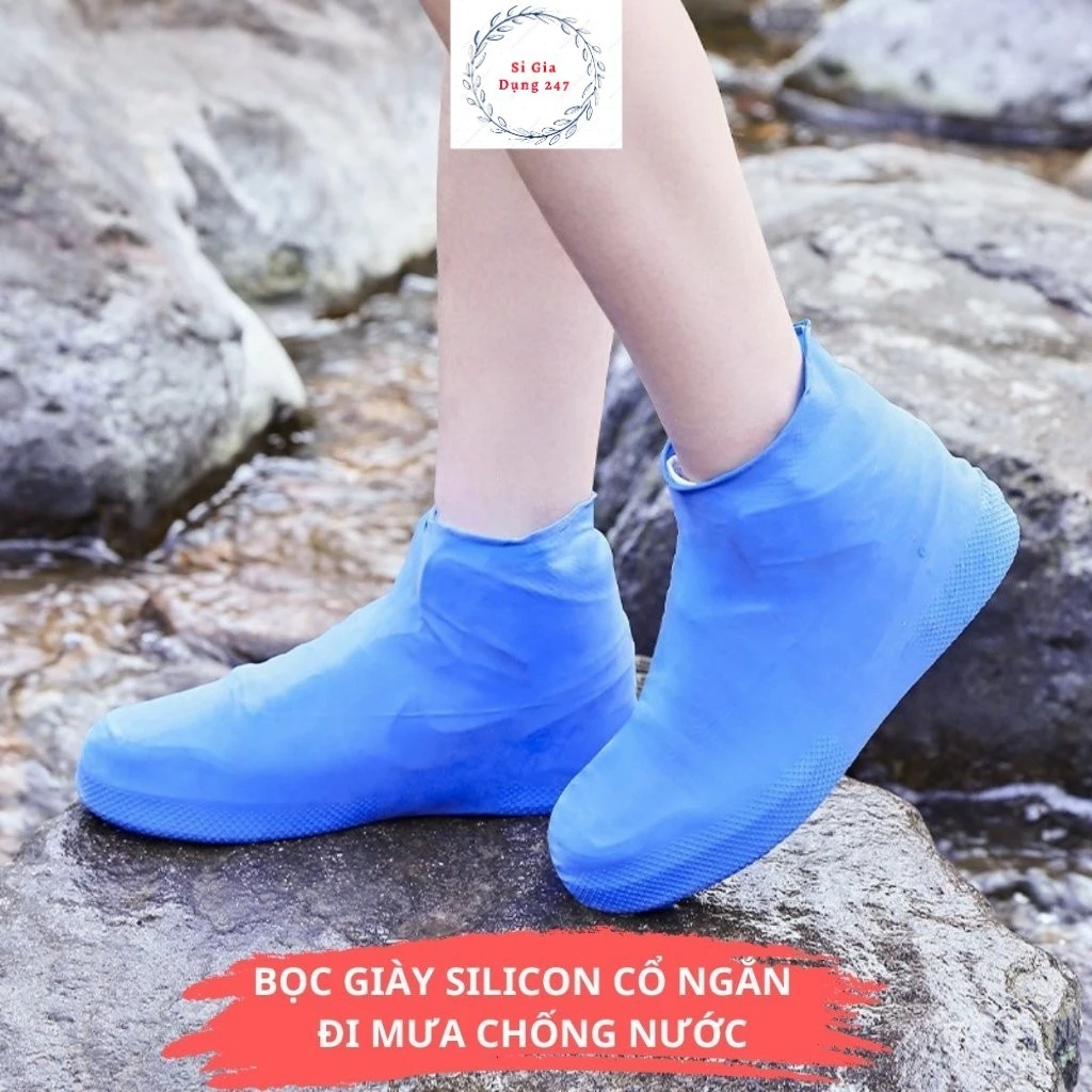 Bọc giày silicon đi mưa cổ ngắn chống thấm nước tái sử dụng nhiều lần