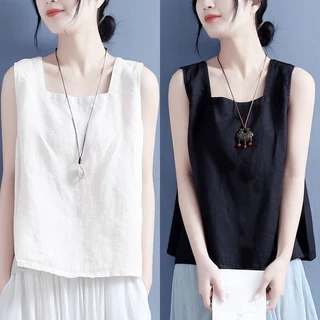 Đơn / Hai Mảnh Mùa Hè Văn Học Mới Mỏng Cotton Vải Lanh Top Nữ Áo Vest Bên Ngoài Không Tay Đáy Sling Nữ