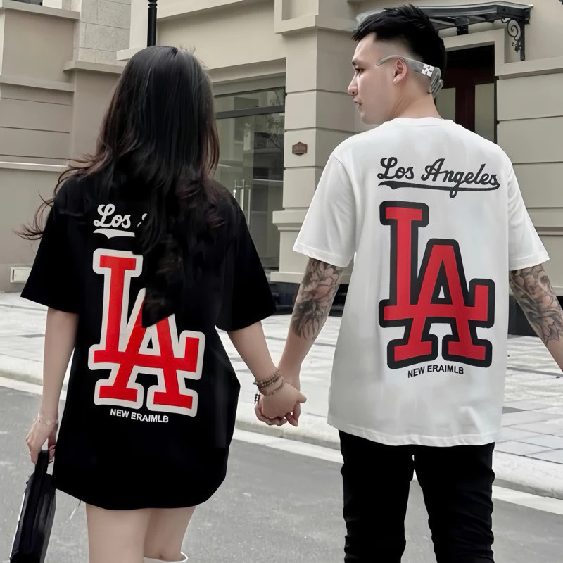 Áo Thun MLB In Chữ LA Màu Đỏ Hai Mặt Siêu Nét - Áo Phông Chất Cotton Dày Dặn Cao Cấp