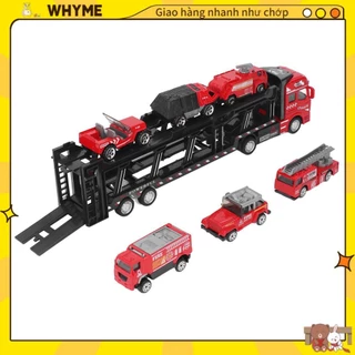 WHYME Xe tải chở ô tô 32cm dành cho bé trai với 6 chiếc nhỏ có thể tách rời sống động Kéo lại xe cứu hỏa hàng để thu thập