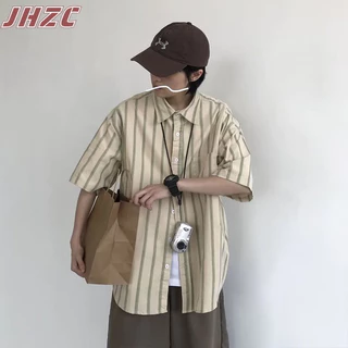 Áo sơ mi nam JHZC mùa hè Nhật Bản retro xu hướng thời trang sọc đẹp trai dáng rộng giản dị đa năng áo sơ mi ngắn tay